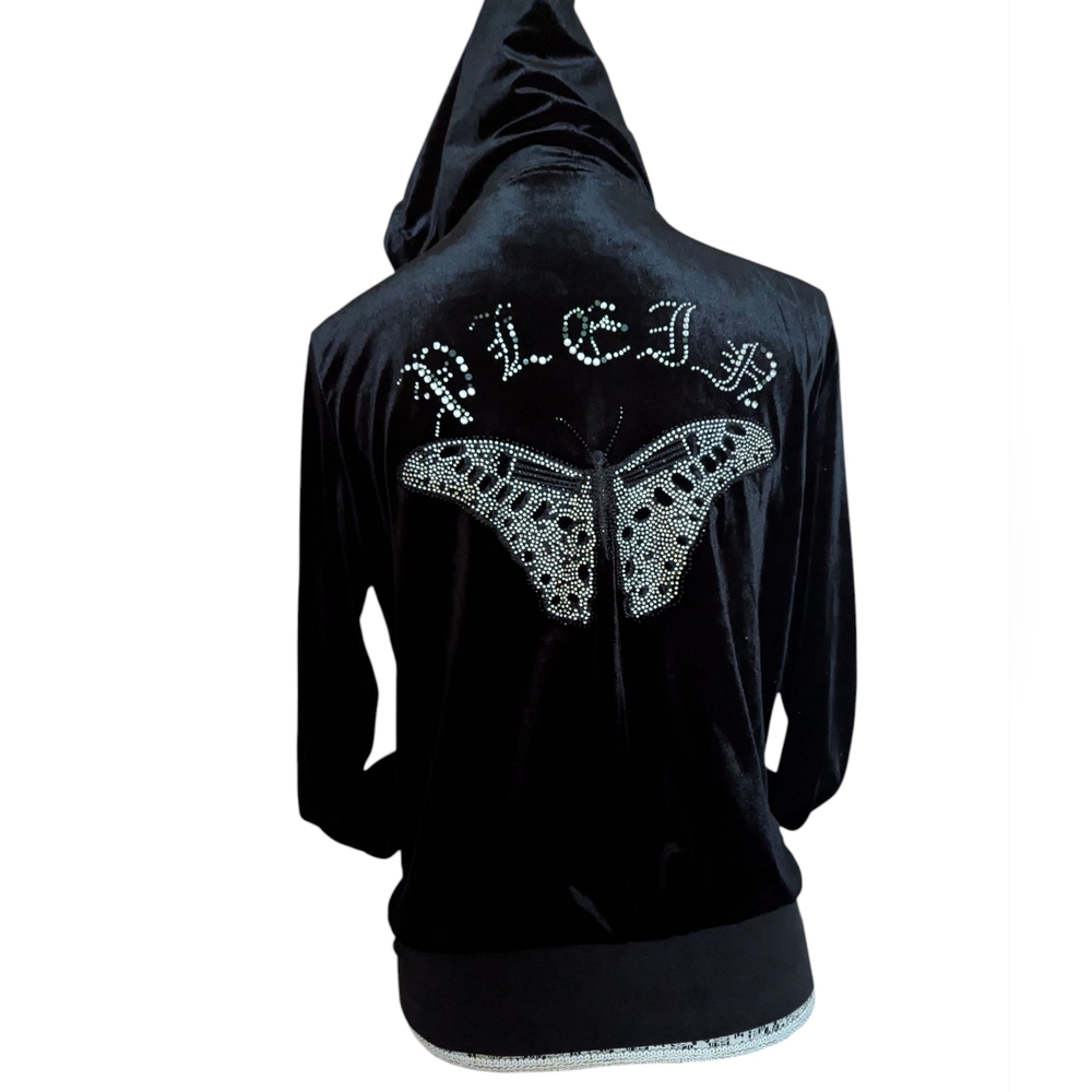 Philipp Plein Black Velvet Jacket with Crystal Butterfly